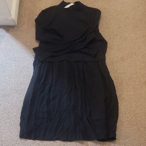 Black Mixed Media Mock Neck Dress